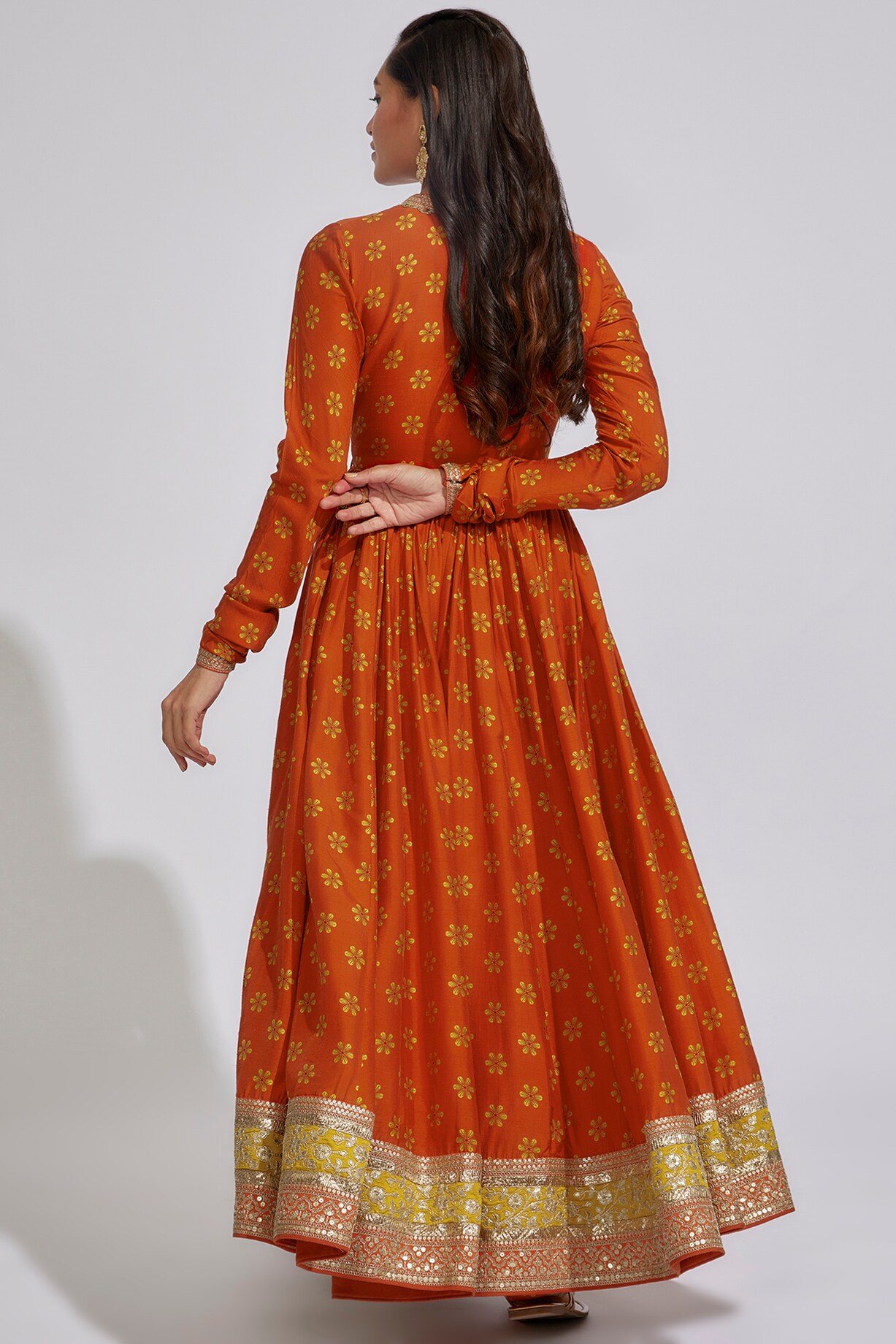Rust Yelow Kurta Cotton Art Silk With Embroidery Chudidar main image 0