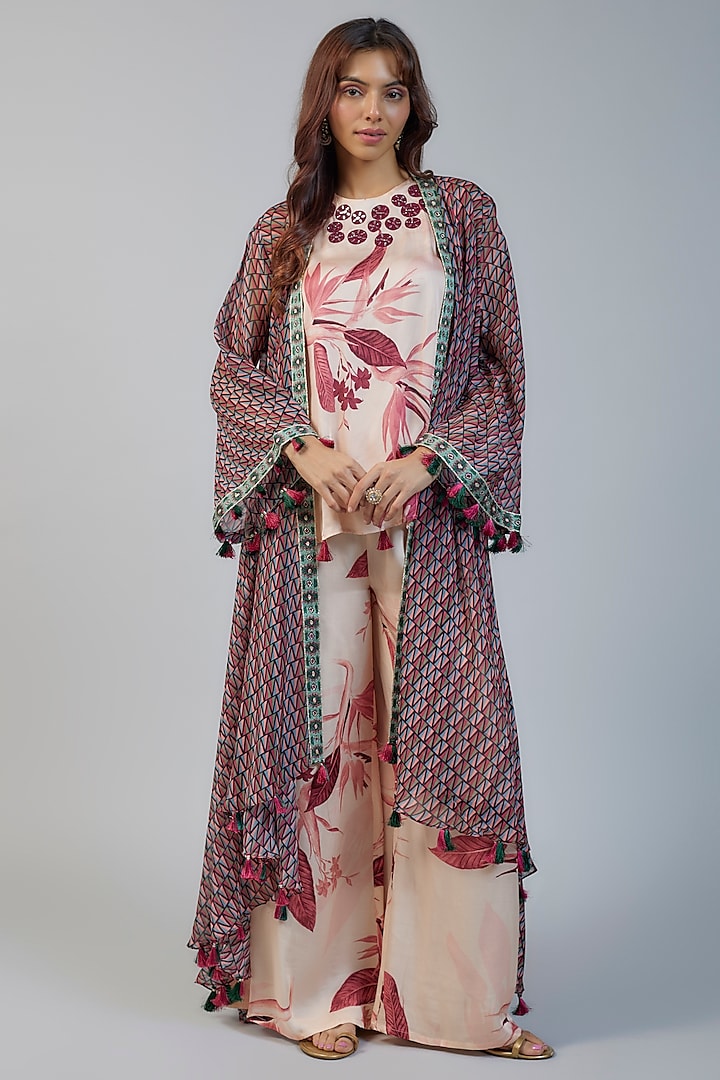 Multi-Colored Organza Printed Waterfall Cape Set by Vikram Phadnis at Pernia's Pop Up Shop