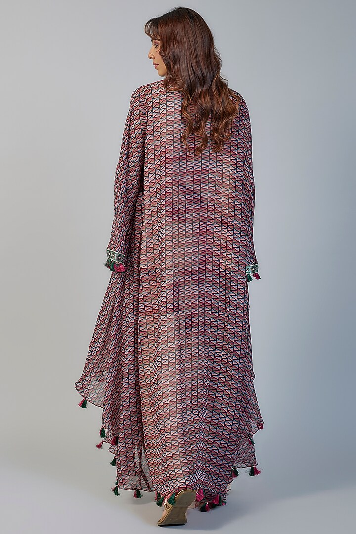Multi-Colored Organza Printed Waterfall Cape Set by Vikram Phadnis at Pernia's Pop Up Shop