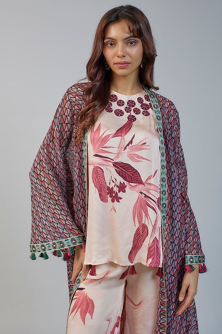 Multi-Colored Organza Printed Waterfall Cape Set by Vikram Phadnis at Pernia's Pop Up Shop