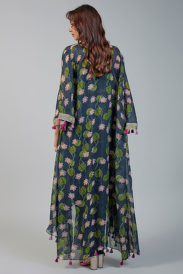 Navy Blue Sequins Draped Skirt Set by Vikram Phadnis at Pernia's Pop Up Shop