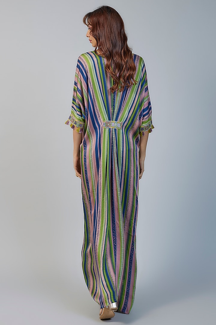 Multi-Colored Modal Lotus Printed Kaftan Vacation Dress by Vikram Phadnis at Pernia's Pop Up Shop