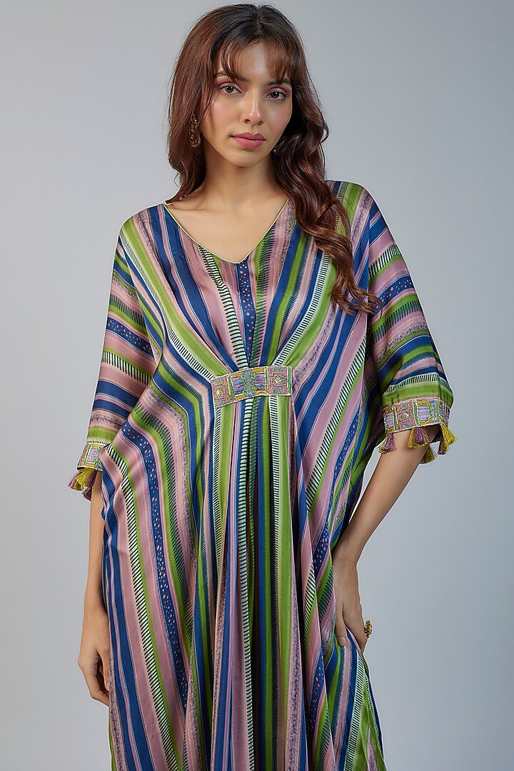 Multi-Colored Modal Lotus Printed Kaftan Vacation Dress by Vikram Phadnis at Pernia's Pop Up Shop
