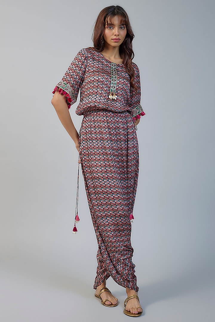 Multi-Colored Modal Satin Geometric Printed & Zari Work Jumpsuit by Vikram Phadnis at Pernia's Pop Up Shop