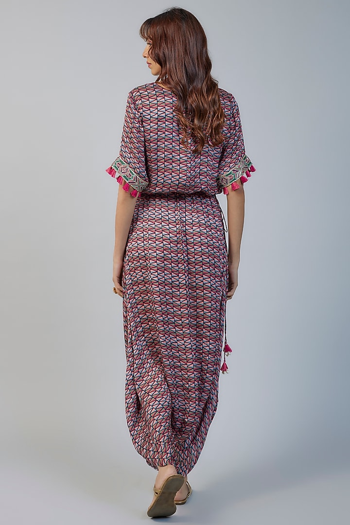 Multi-Colored Modal Satin Geometric Printed & Zari Work Jumpsuit by Vikram Phadnis at Pernia's Pop Up Shop
