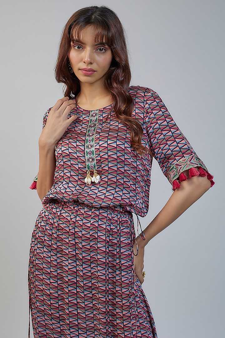 Multi-Colored Modal Satin Geometric Printed & Zari Work Jumpsuit by Vikram Phadnis at Pernia's Pop Up Shop