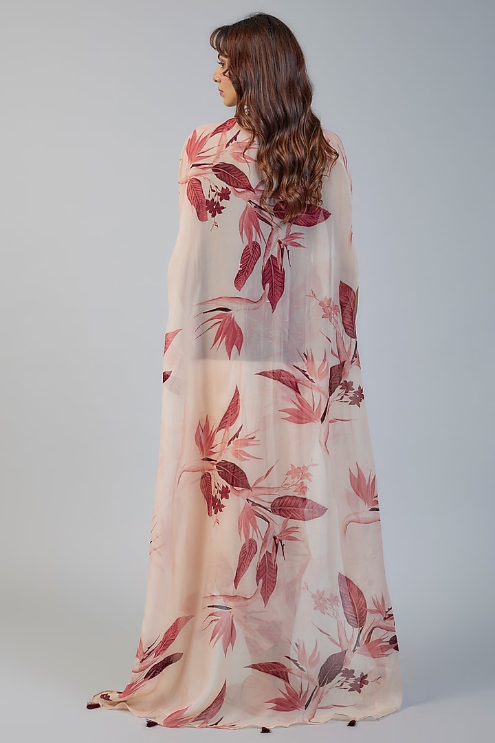 Wine Organza Printed Cape Set by Vikram Phadnis at Pernia's Pop Up Shop