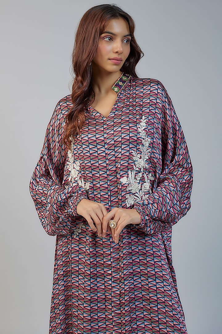 Multi-Colored Modal Satin Thread Embroidered & Tropical Printed Co-Ord Set by Vikram Phadnis at Pernia's Pop Up Shop