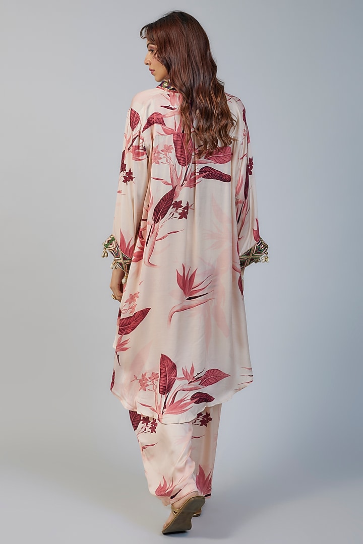 Beige Modal Satin Tropical Printed Co-Ord Set by Vikram Phadnis at Pernia's Pop Up Shop