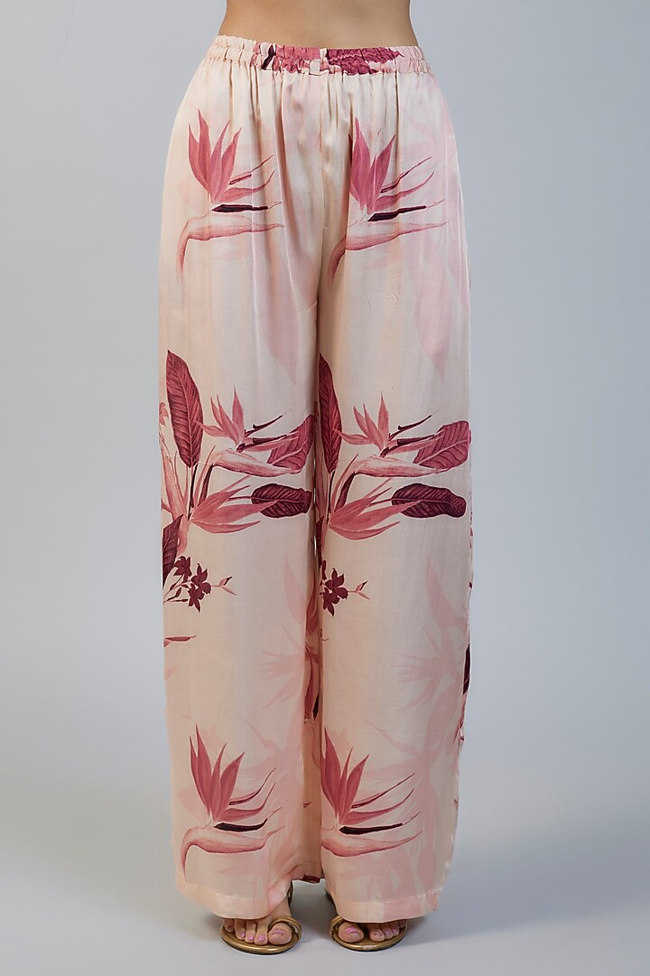 Beige Modal Satin Tropical Printed Co-Ord Set by Vikram Phadnis at Pernia's Pop Up Shop
