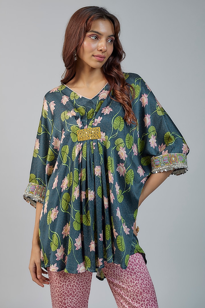Pink Modal Satin Printed Co-Ord Set by Vikram Phadnis at Pernia's Pop Up Shop