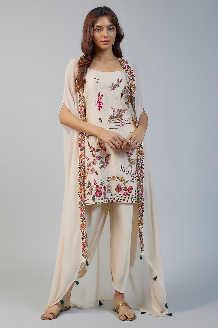 Ivory Silk Resham Embroidered Strappy Kurta Set by Vikram Phadnis at Pernia's Pop Up Shop