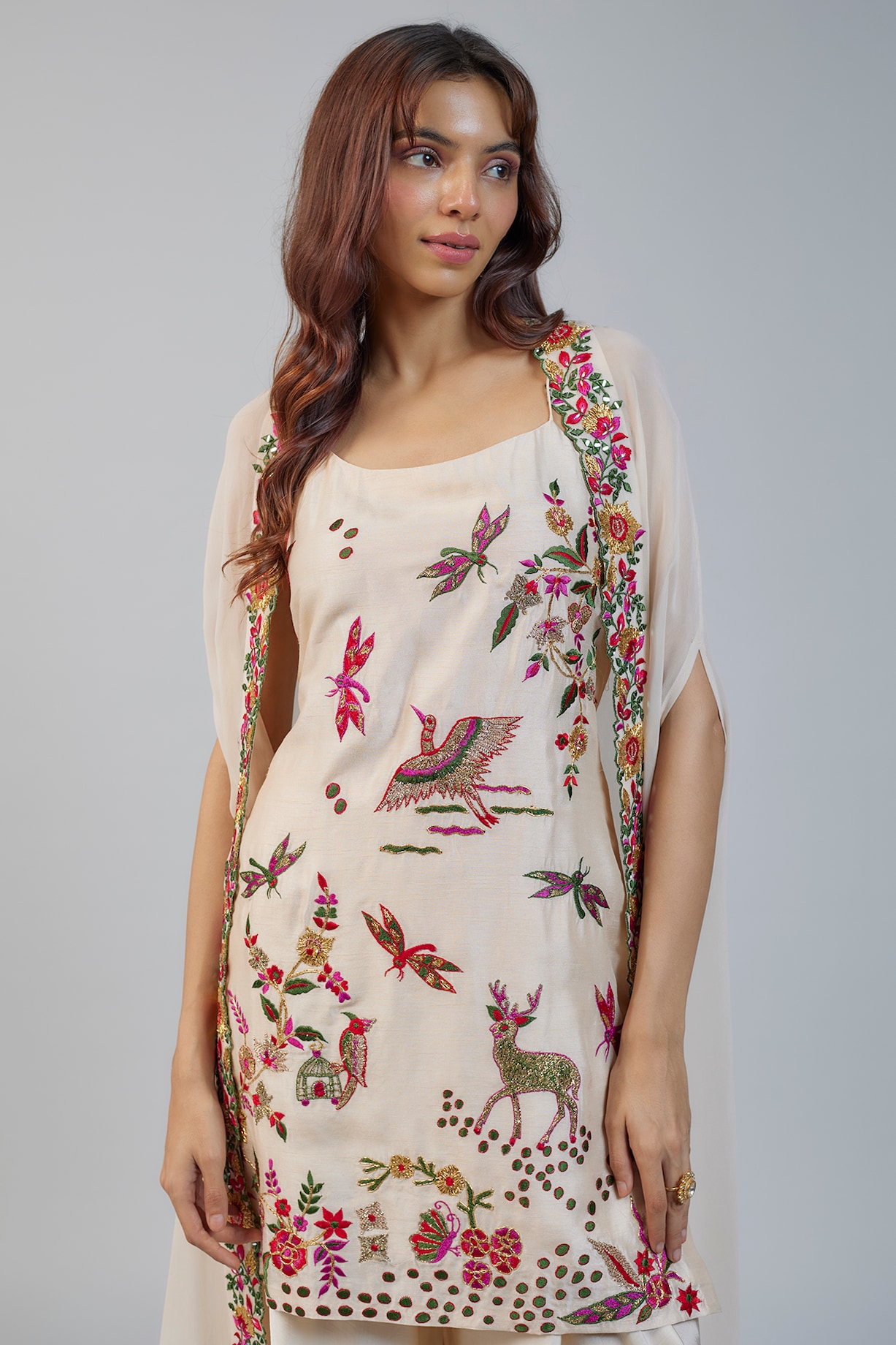 Ivory Silk Resham Embroidered Strappy Kurta Set by Vikram Phadnis at  Pernia's Pop Up Shop 2025, image size:1227x1840