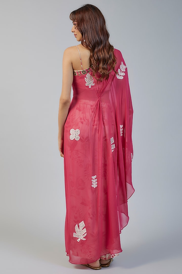 Coral Georgette Boota Work Cape Set by Vikram Phadnis at Pernia's Pop Up Shop