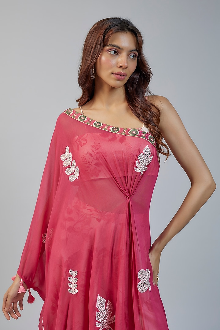 Coral Georgette Boota Work Cape Set by Vikram Phadnis at Pernia's Pop Up Shop