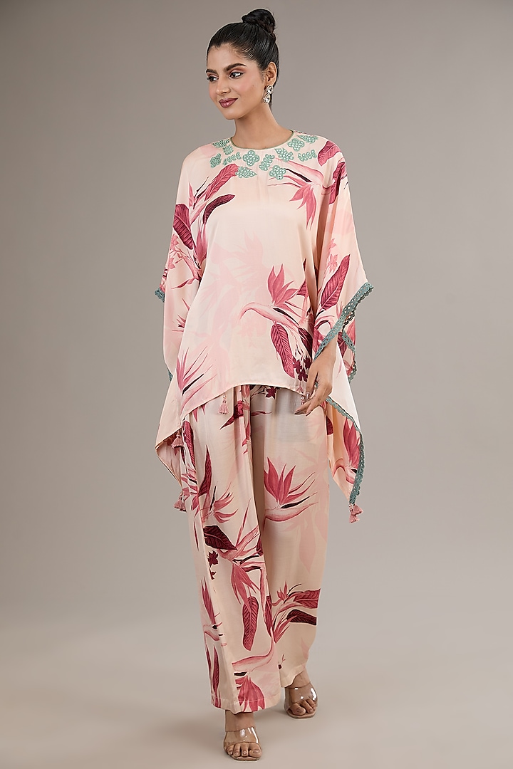 Pink Modal Satin Abstract Motif Mirror Work Co-Ord Set by Vikram Phadnis at Pernia's Pop Up Shop