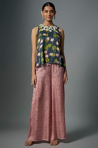 Multi-Colored Modal Satin Printed Co-Ord Set by Vikram Phadnis