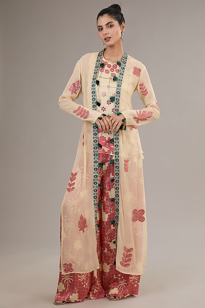 Ivory Georgette Embroidered Cape Set by Vikram Phadnis at Pernia's Pop Up Shop