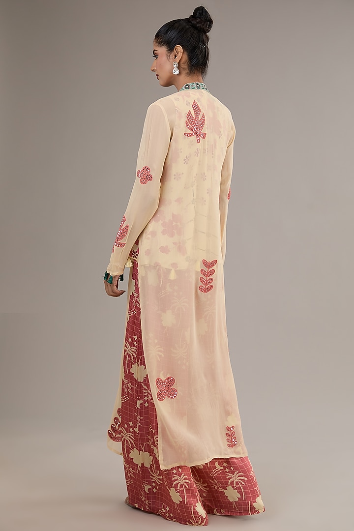 Ivory Georgette Embroidered Cape Set by Vikram Phadnis at Pernia's Pop Up Shop