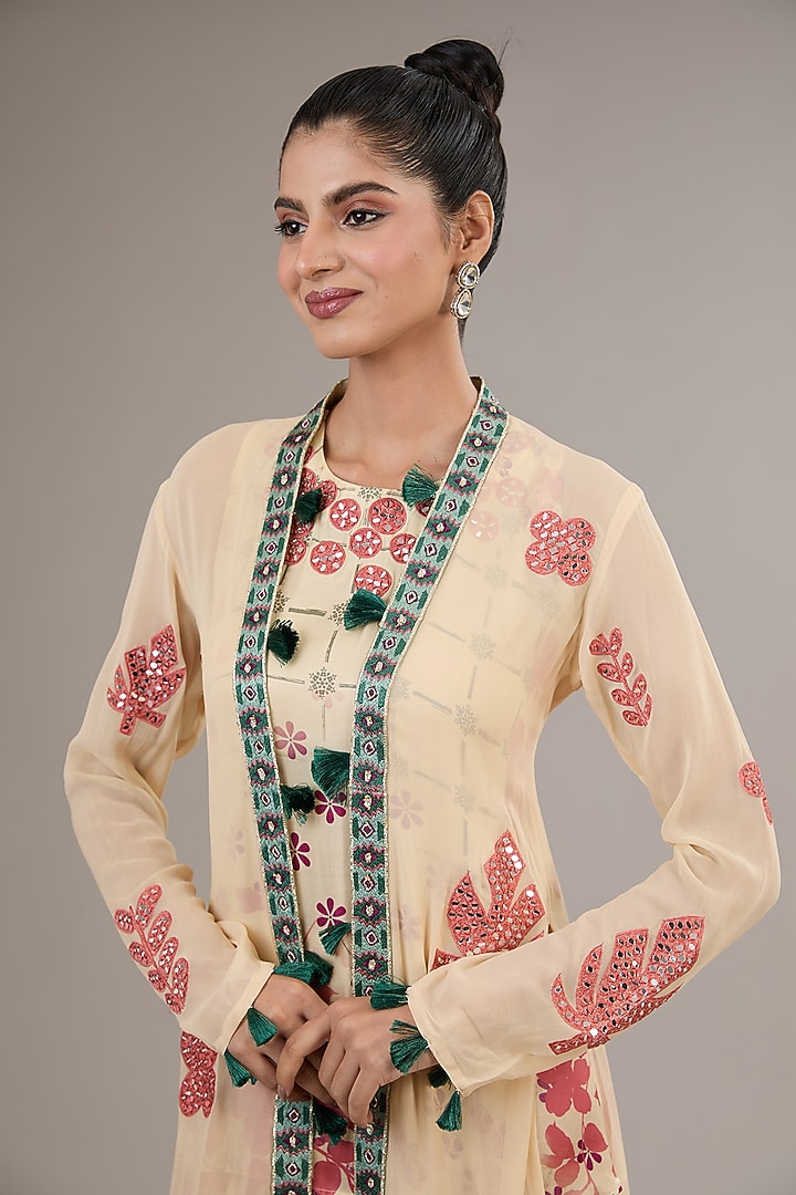 Ivory Georgette Embroidered Cape Set by Vikram Phadnis at Pernia's Pop Up Shop