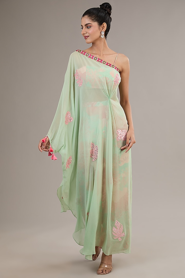 Sage Georgette Embroidered Poncho Cape Set by Vikram Phadnis at Pernia's Pop Up Shop