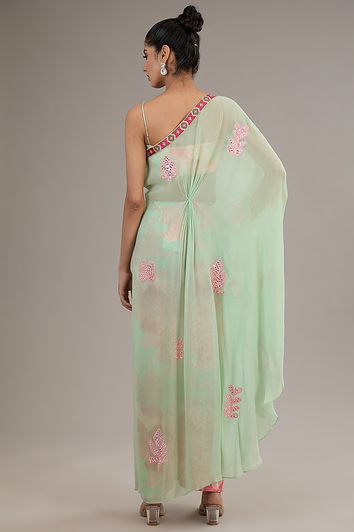 Sage Georgette Embroidered Poncho Cape Set by Vikram Phadnis at Pernia's Pop Up Shop