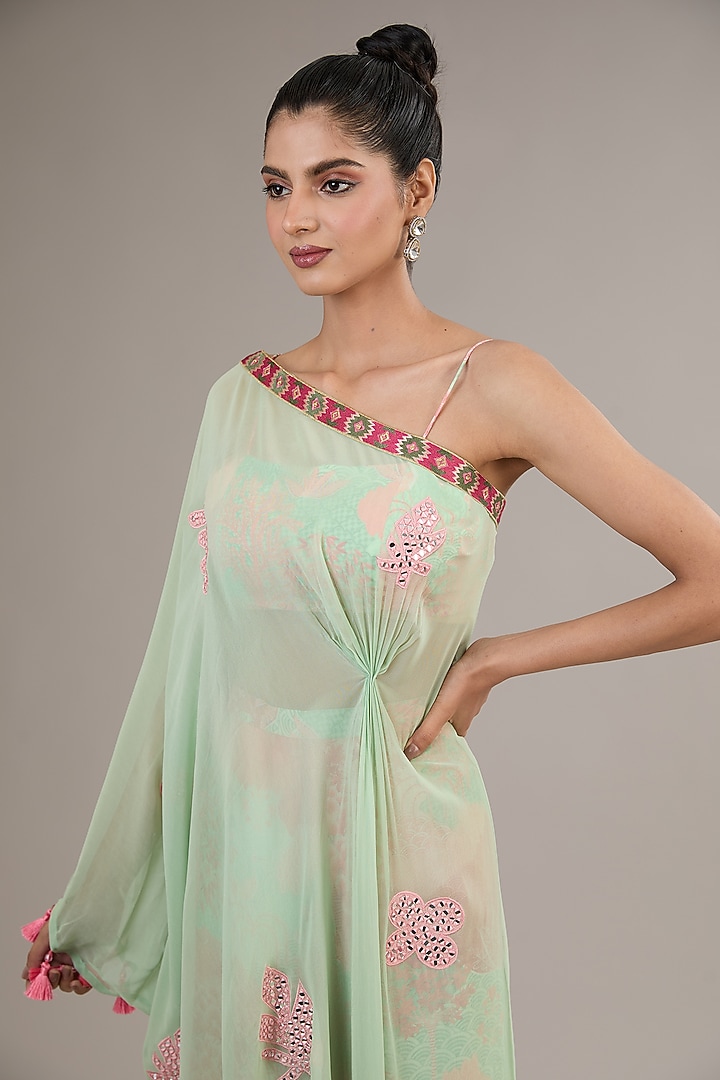 Sage Georgette Embroidered Poncho Cape Set by Vikram Phadnis at Pernia's Pop Up Shop