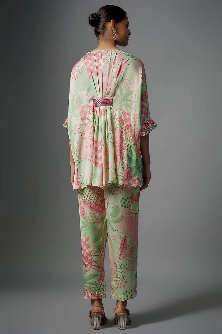 Multi-Colored Modal Satin Abstract Printed Co-Ord Set by Vikram Phadnis at Pernia's Pop Up Shop
