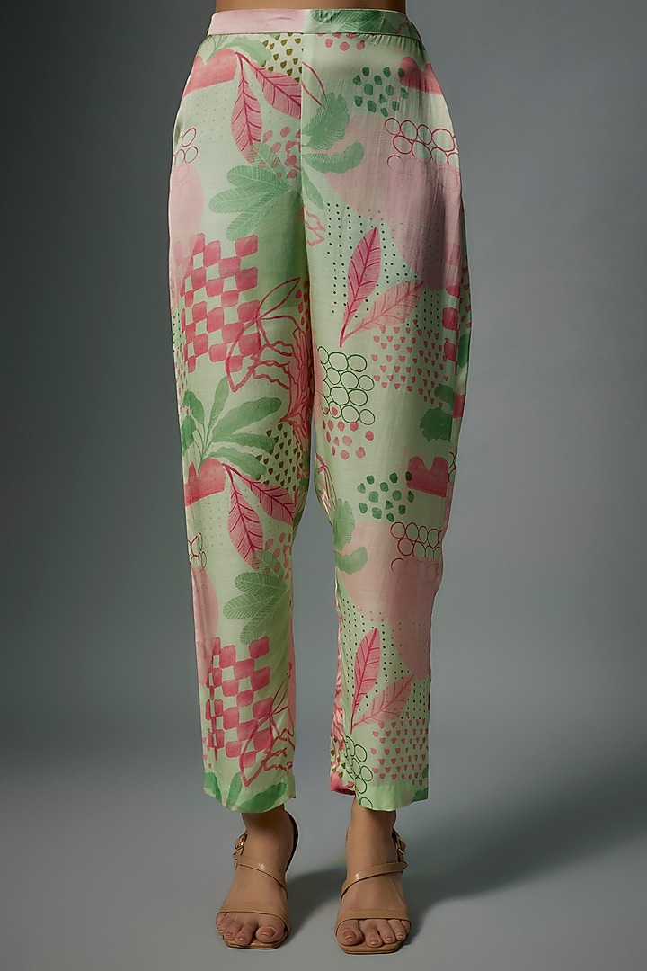 Multi-Colored Modal Satin Abstract Printed Co-Ord Set by Vikram Phadnis at Pernia's Pop Up Shop