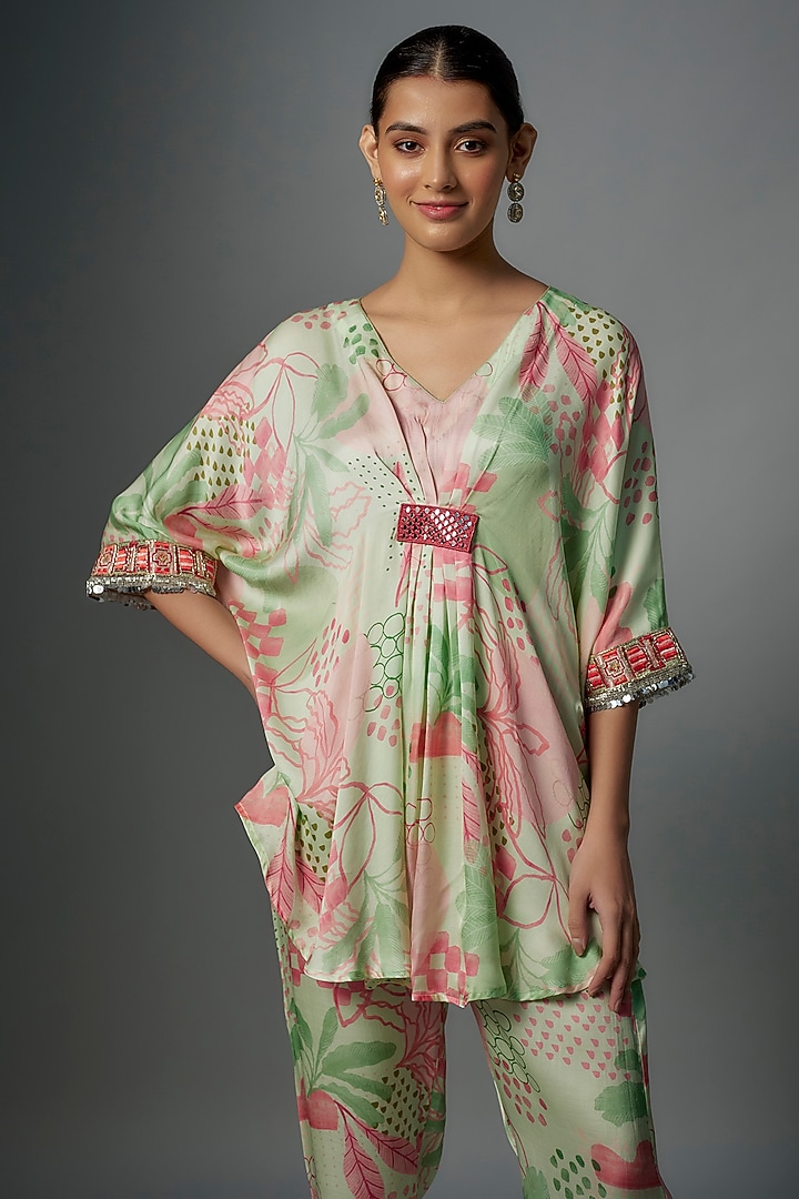 Multi-Colored Modal Satin Abstract Printed Co-Ord Set by Vikram Phadnis at Pernia's Pop Up Shop