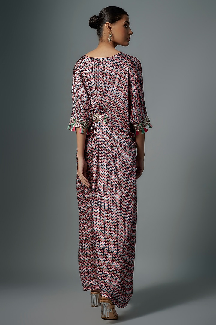Multi-Colored Modal Satin Printed Kaftan Dress by Vikram Phadnis at Pernia's Pop Up Shop