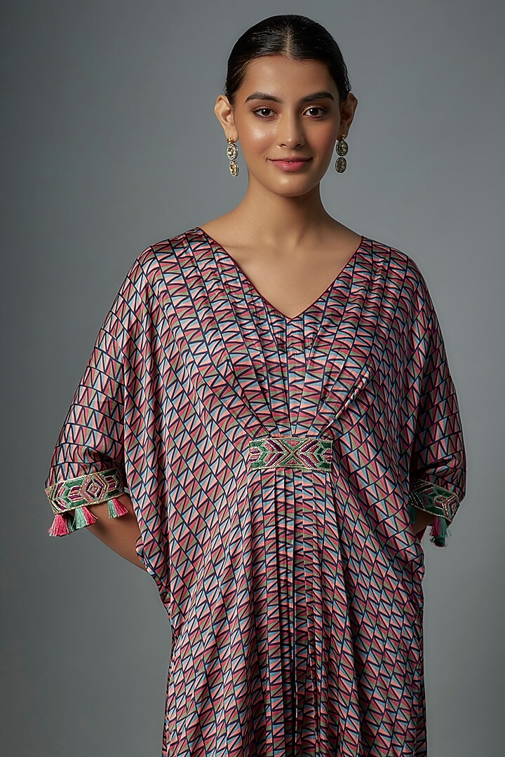 Multi-Colored Modal Satin Printed Kaftan Dress by Vikram Phadnis at Pernia's Pop Up Shop