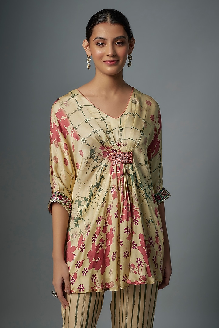 Ivory Modal Satin Printed Co-Ord Set by Vikram Phadnis at Pernia's Pop Up Shop