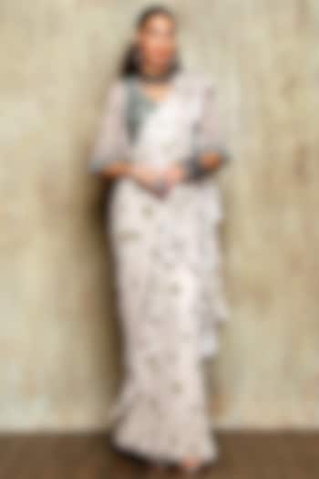 Beige Georgette Wedding Saree Set by Vikram Phadnis at Pernia's Pop Up Shop