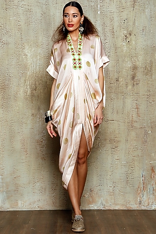 Peach Polka Dotted Dress by Vikram Phadnis