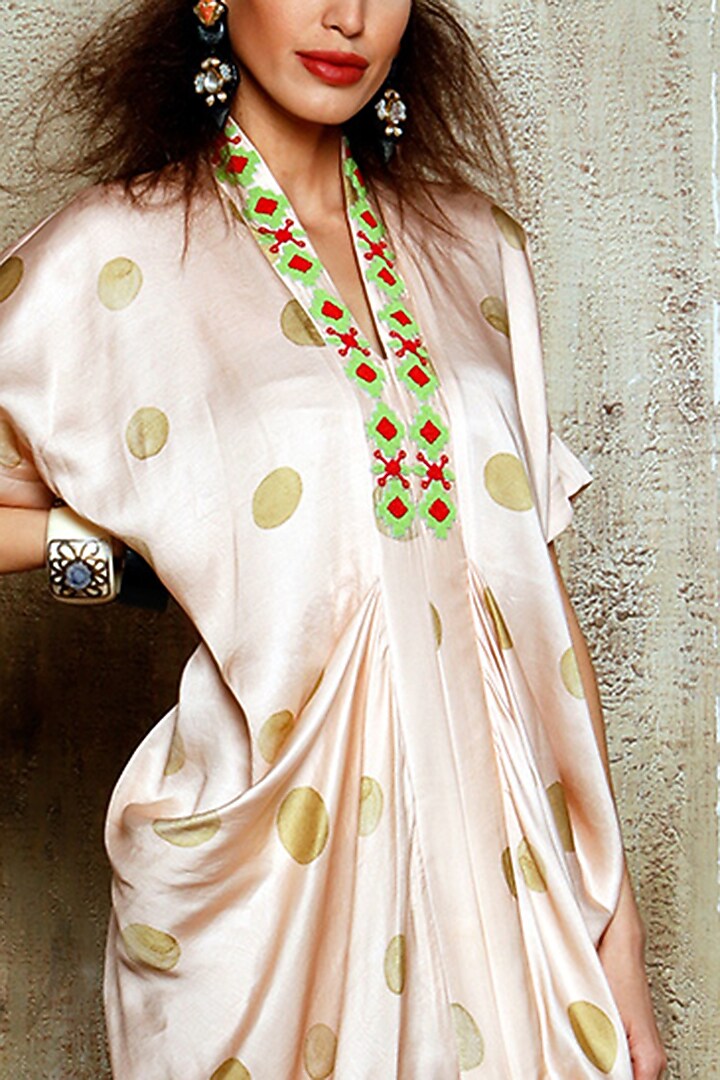 Peach Polka Dotted Vacation Dress by Vikram Phadnis at Pernia's Pop Up Shop