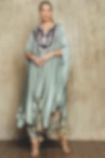 Sea Green Satin Embroidered Kurta Set by Vikram Phadnis at Pernia's Pop Up Shop