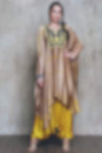 Mustard Satin Dhoti Set by Vikram Phadnis at Pernia's Pop Up Shop