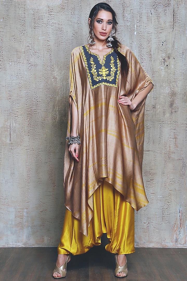 Mustard Satin Dhoti Set by Vikram Phadnis at Pernia's Pop Up Shop