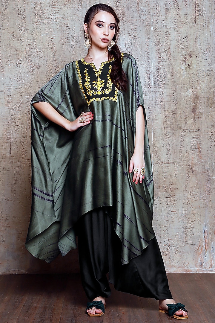 Dark Grey Modal Silk Dhoti Set by Vikram Phadnis at Pernia's Pop Up Shop