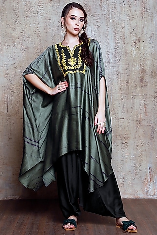 Dark Grey Modal Silk Dhoti Set by Vikram Phadnis