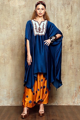 Rust Polka Dotted Dhoti Set by Vikram Phadnis