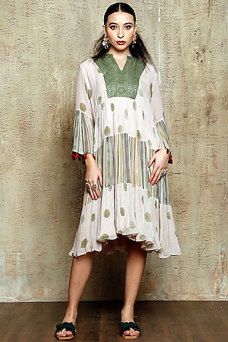 Peach & Olive Green Printed Dress by Vikram Phadnis