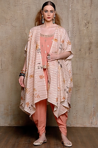 Beige Doodle Printed Cape Set by Vikram Phadnis