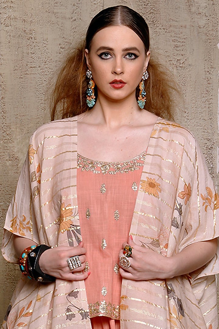 Beige Doodle Printed Cape Set by Vikram Phadnis at Pernia's Pop Up Shop