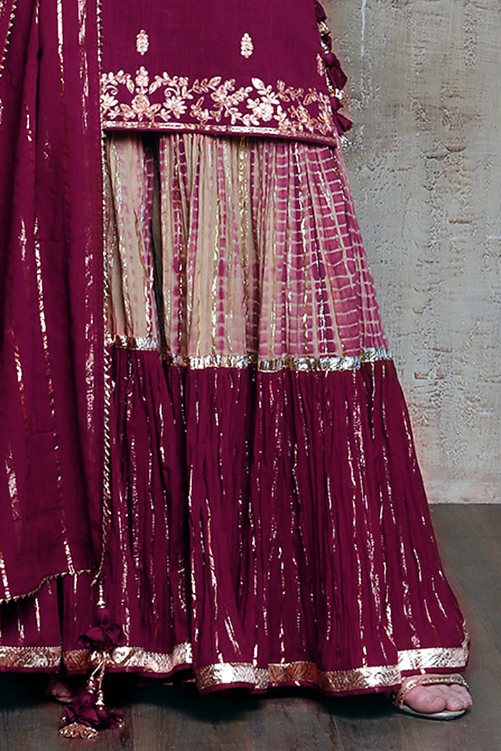 Wine Slub Linen Layered Wedding Sharara Set by Vikram Phadnis at Pernia's Pop Up Shop