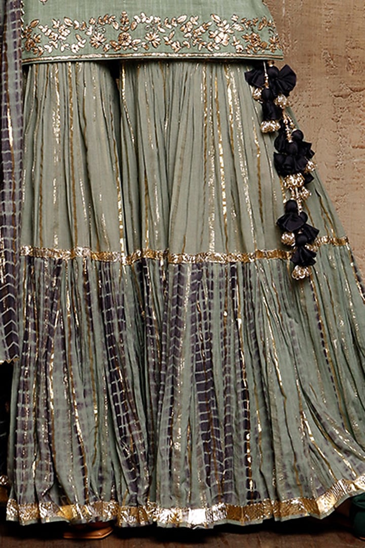 Mint Green Slub Linen Layered Wedding Sharara Set by Vikram Phadnis at Pernia's Pop Up Shop
