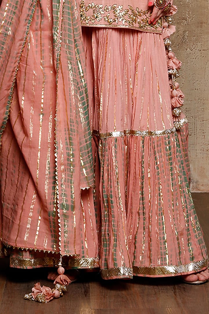 Pink Slub Linen Layered Wedding Sharara Set by Vikram Phadnis at Pernia's Pop Up Shop