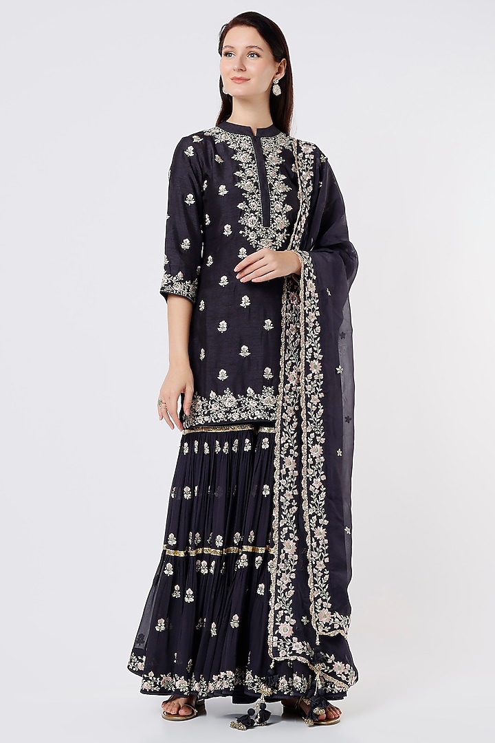 Dark Grey Embroidered Sharara Set by Vikram Phadnis at Pernia's Pop Up Shop