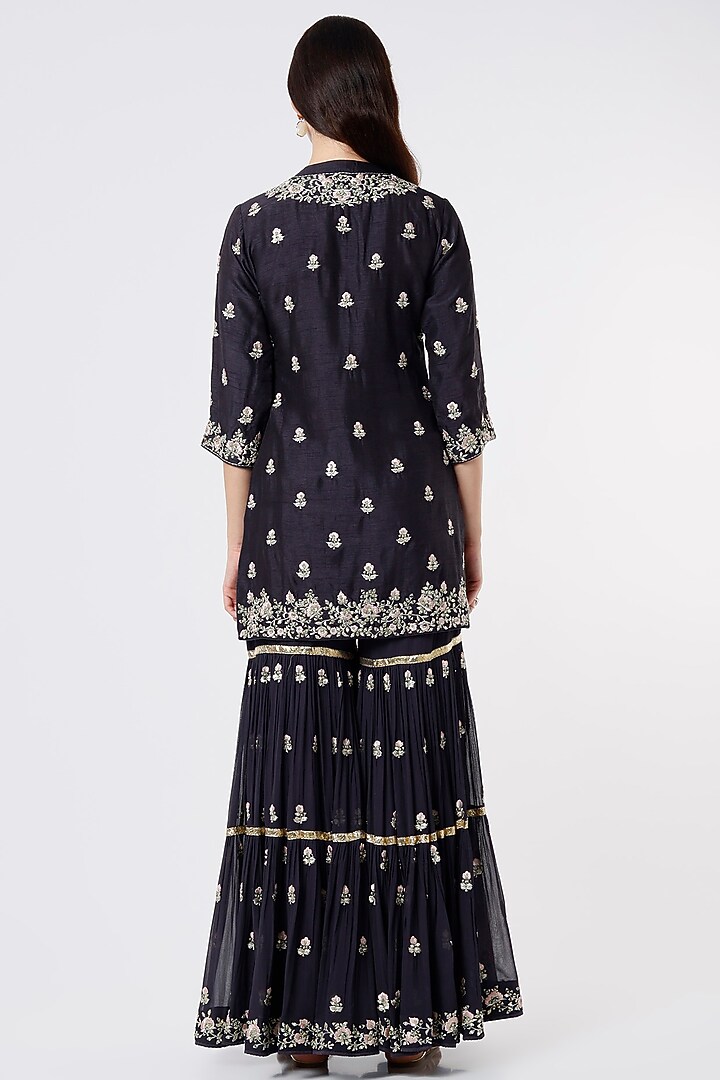 Dark Grey Embroidered Wedding Sharara Set by Vikram Phadnis at Pernia's Pop Up Shop